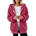 thumbnail image 6 of ZunFeo Women's Warm Plush Jacket Hooded Zip-up Soft Loose Fall Winter Lightweight Coat with Pockets, Hot Pink S, 6 of 8