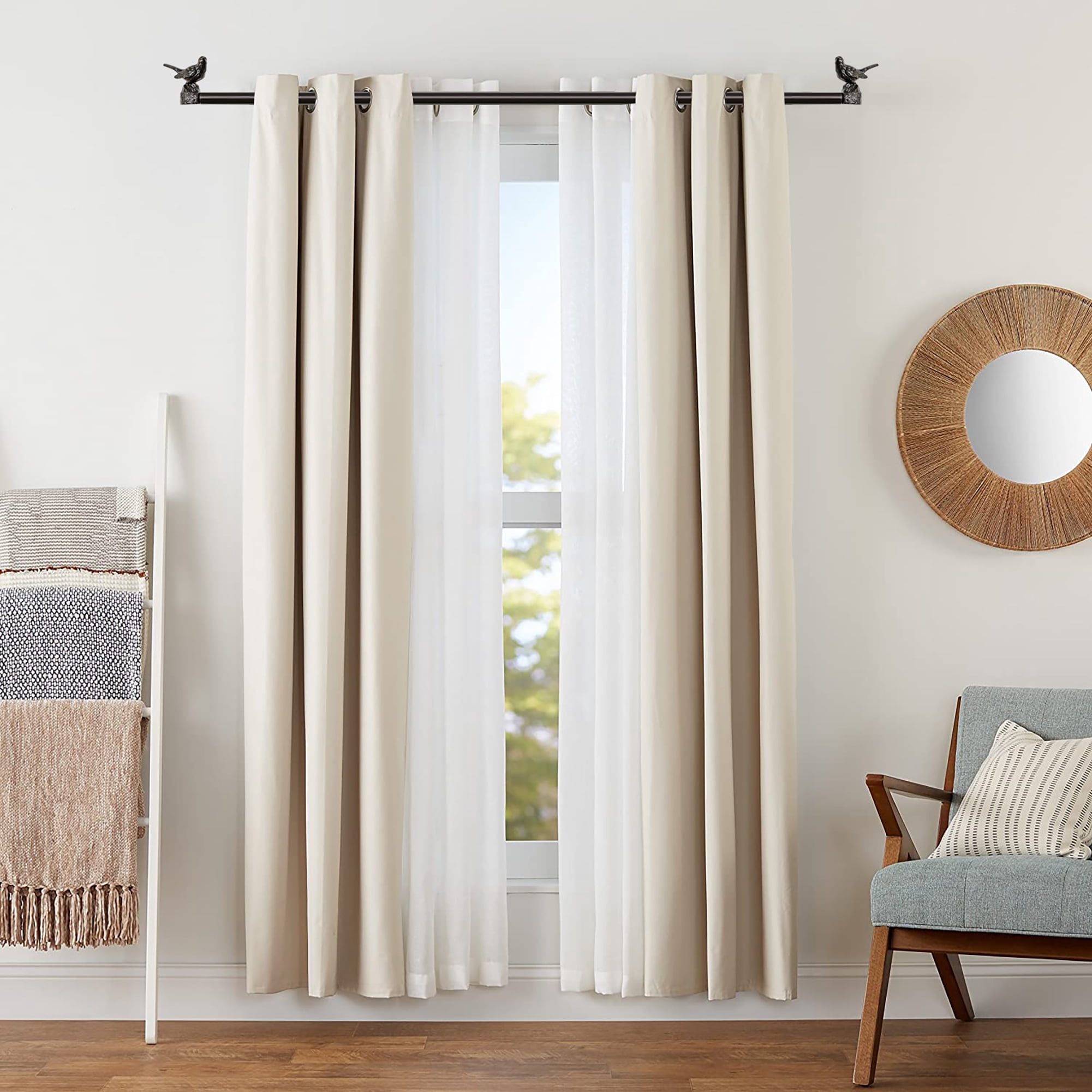 MERIVILLE 1-Inch Diameter Telescoping Double Window Curtain Rod, Oil-Rubbed Bronze Bird Finials, 28"-48", Oil-Rubbed Bronze Rod