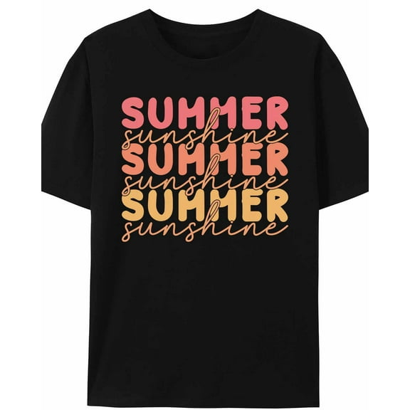 Women's T-Shirt SUMMER Sunshine Coral Red Ombre Simple Short Sleeve Casual Tee Classic Crew Neck T Shirt for Women Black, XL
