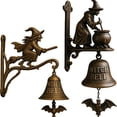 thumbnail image 4 of Halloween Witch Doorbell, Spooky Halloween Decor, Vintage Metal Hanging Bell for Front Door, Porch, Wall Mount, Rustic Bronze Halloween Decoration for Home Entrance, 4 of 6