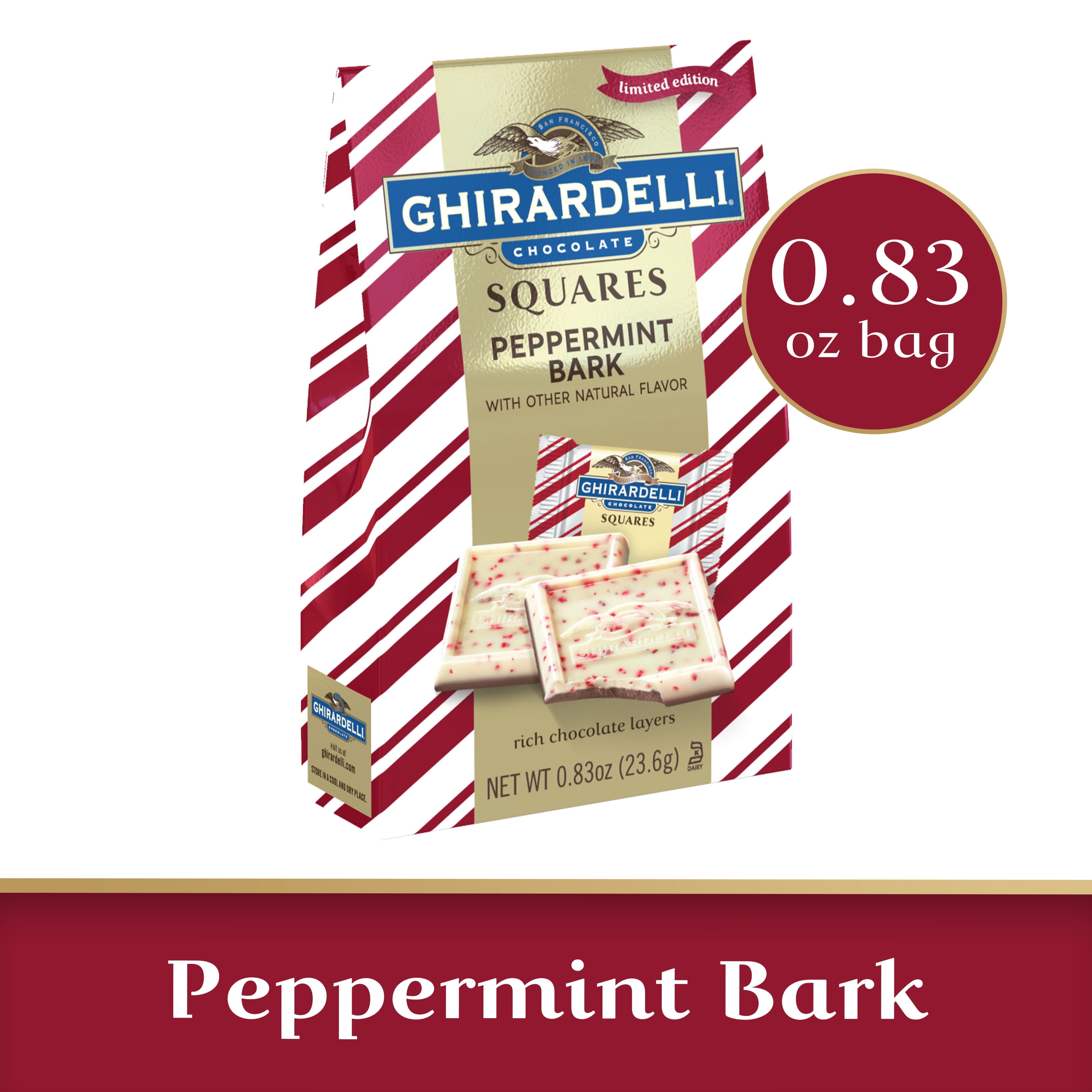GHIRARDELLI Peppermint Bark Chocolate Squares, .83 OZ Bag
