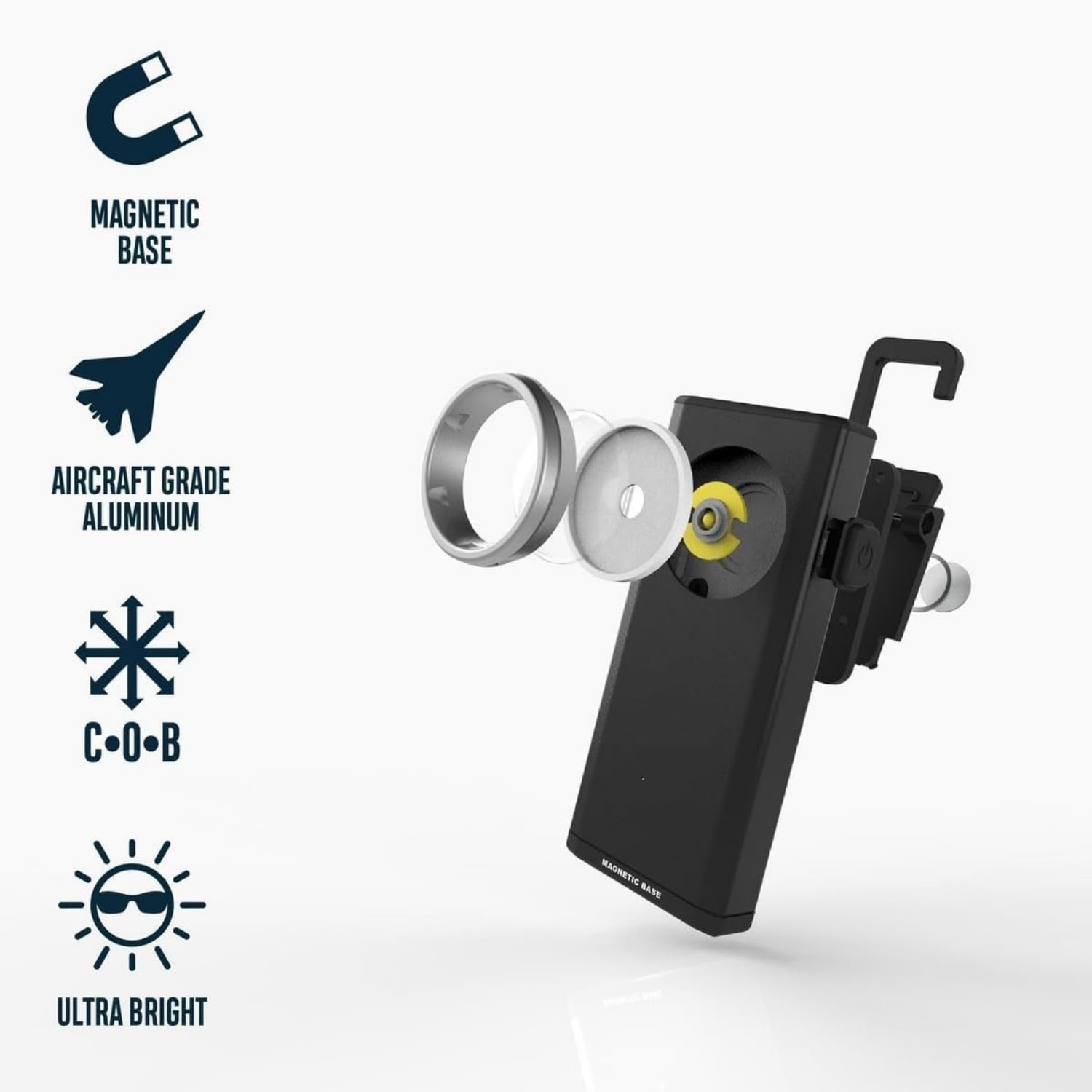 Pocket Flashlight | 500 Lumens, Rechargeable Mini EDC Work Light, Magnetic Base & Dimmable Brightness, Durable & Water Resistant, Includes Charging Cable — Black