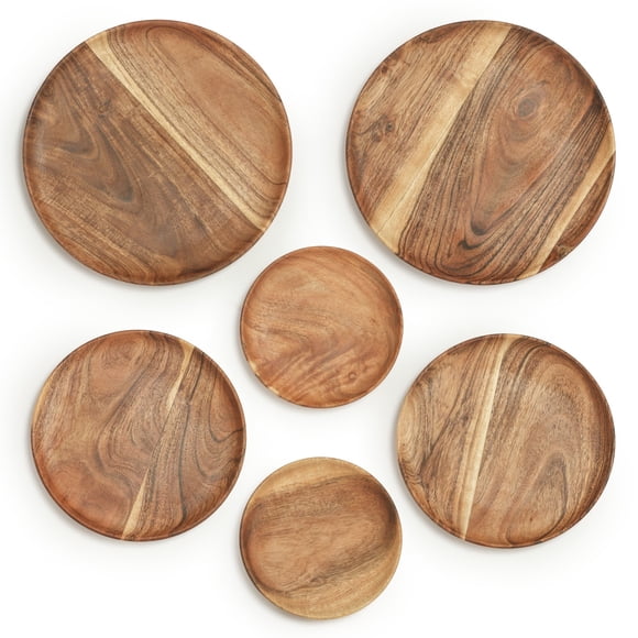 Pinook Home - Acacia Wood Serving Plates - 6 Pcs