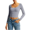 thumbnail image 2 of UQJfacai Womens Long Sleeve Shirts Crop Tops Fall Fashion Ribbed Knit Square Neck Slim Fit Going Out Basics Tees Winter Y2k Clothes, 2 of 4