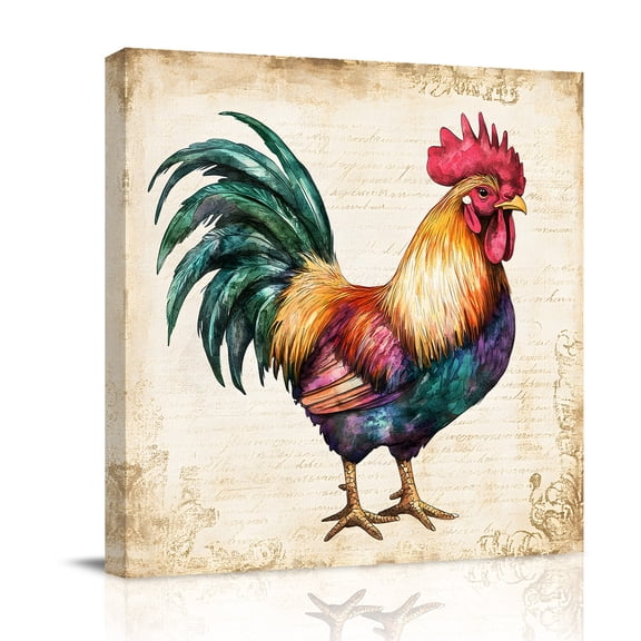 Rooster Canvas Wall Art for Living Room, Farm Chicken Poster Print Painting for Bedroom Office Home Decoration Wall Pictures Prepare To Hang 12"x12"