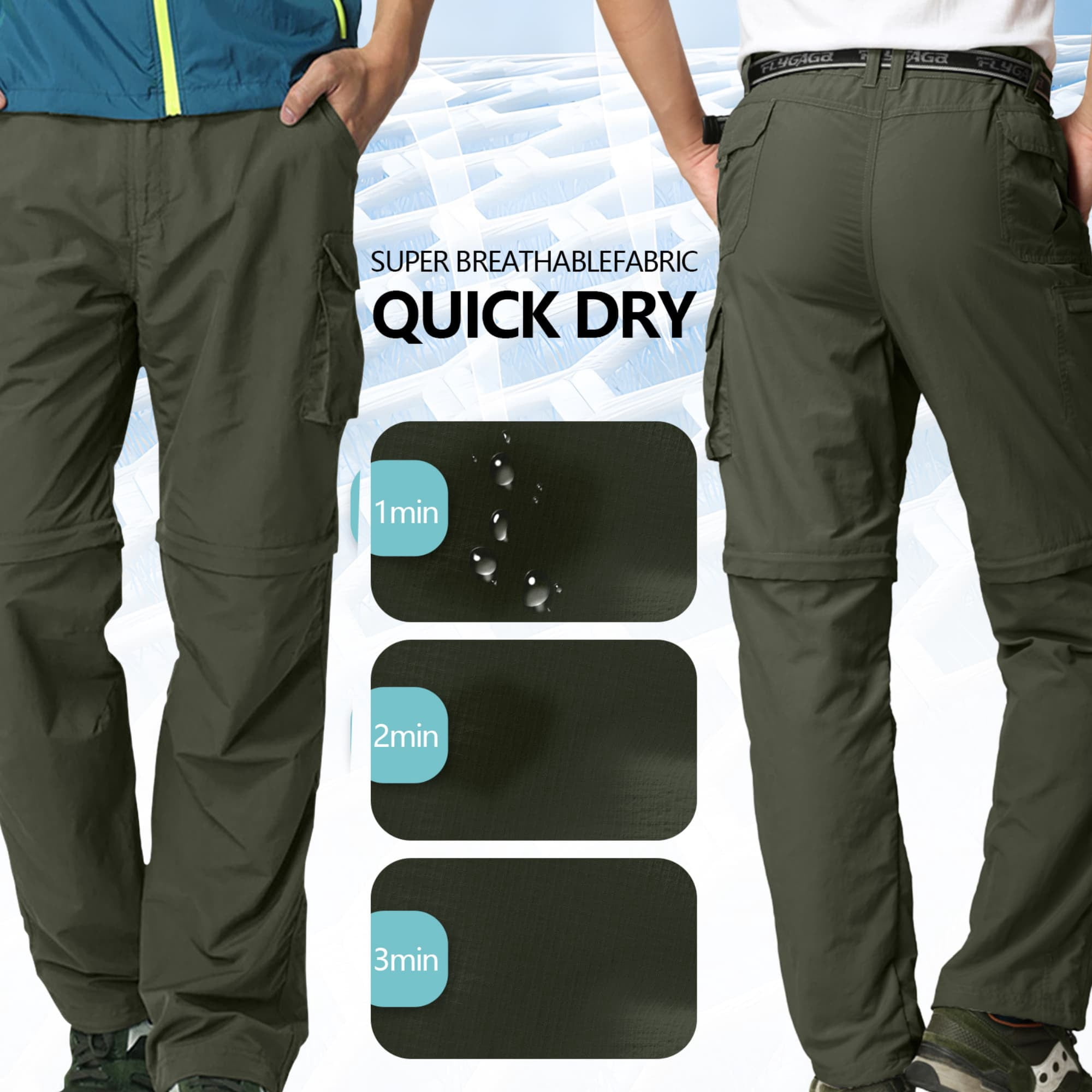 FEN AI Mens Hiking Pants Convertible Quick Dry Lightweight Zip Off Outdoor Fishing Travel Safari Cargo Pants Casual Trousers