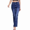 thumbnail image 1 of Pantalones Vaqueros Acampanados de Cintura Alta para Mujer, Ajustados, Informales, Rectos, con Bolsillos. Azul XL, 1 of 9