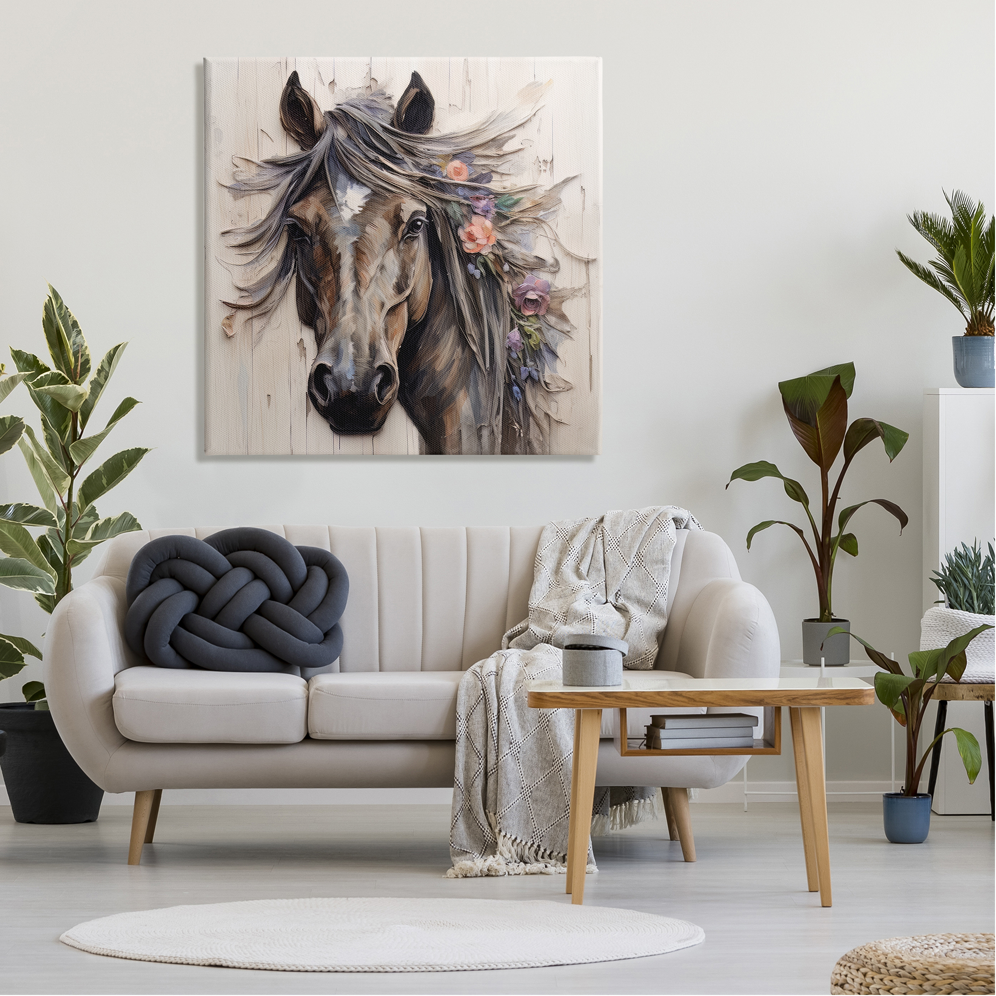 Stupell Industries Farm Horse Floral Mane Animals & Insects Painting Gallery Wrapped Canvas Art Print Wall Art, 36 x 36