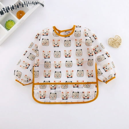 

0-6Years Baby Cartoon Silicone Bibs Toddler Waterproof Long Sleeve Art Smock Feeding Bib Apron for Kids Accessories BPA Free (Pattern 3 90(0-3years))