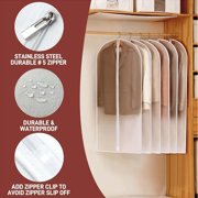 MaPinKa Large Clear Garment Bags 5-Pack - Moth-Proof Hanging Storage Covers for Travel, Dresses & Suits, Heavy-Duty Waterproof Fabric (40x24)