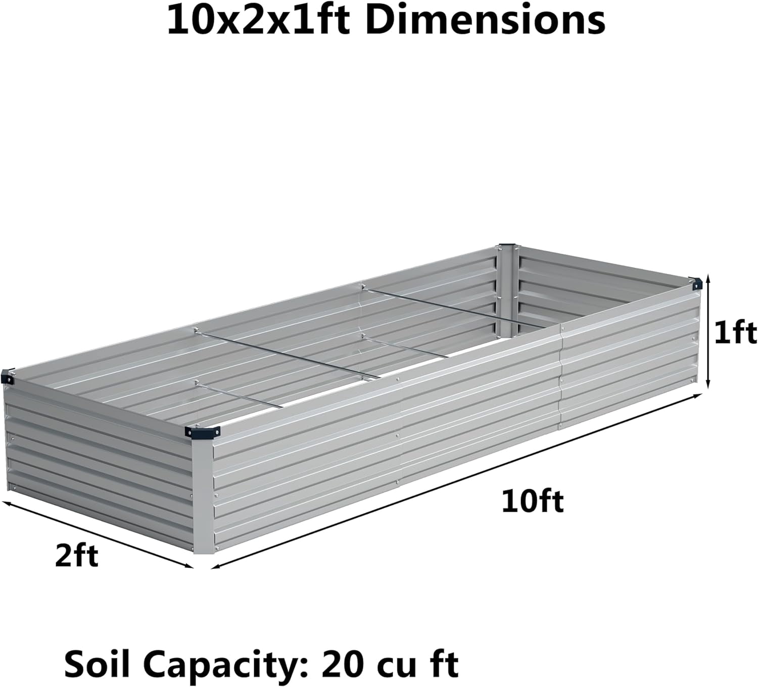 Galvanized Raised Garden Bed 10x2x1ft 2-Pack Outdoor Planter Box Metal Patio Kit for Vegetables Flowers Silver