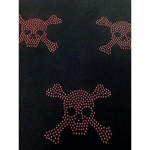 Skull & Crossbones Pattern Mini Metallic Dew Drop Studs on Black Stretch Knit Jersey Polyester Spandex Fabric by The Yard (Red)