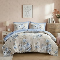 Regency Heights Cal King Size Comforter Sets, Beige/Blue Vintage Floral Bed in a Bag Cal King, 7 Pieces Bedding Comforter Set with Bed Sheets and Pillowcases