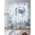 thumbnail image 3 of Ocean Crab Sheer Curtains 2 Panels Set Blue Yellow Sea Star Shell Coral Blue Sheer Window Curtains Light Filtering Rod Pocket Voile Drapes for Bedroom Living Room 52"X84", 3 of 8