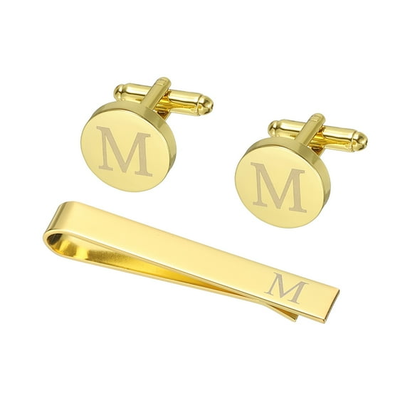 Uxcell Cuff Links, Initial Tie Clip and Cufflink Set for Men Classic Copper, Letter M(Gold Tone)