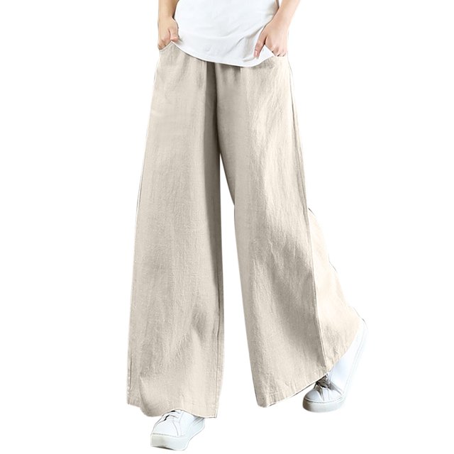 Pantalones de cargo Gibobby mujer elásticos transpirables de bolsillo sueltos de algodón y lino Beige XXL