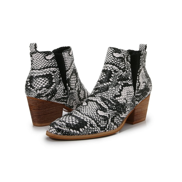 abstrakt klassekammerat omhyggeligt Wooden Heel Short Chelsea Ankle Boots (White Snake Skin, 8) - Walmart.com