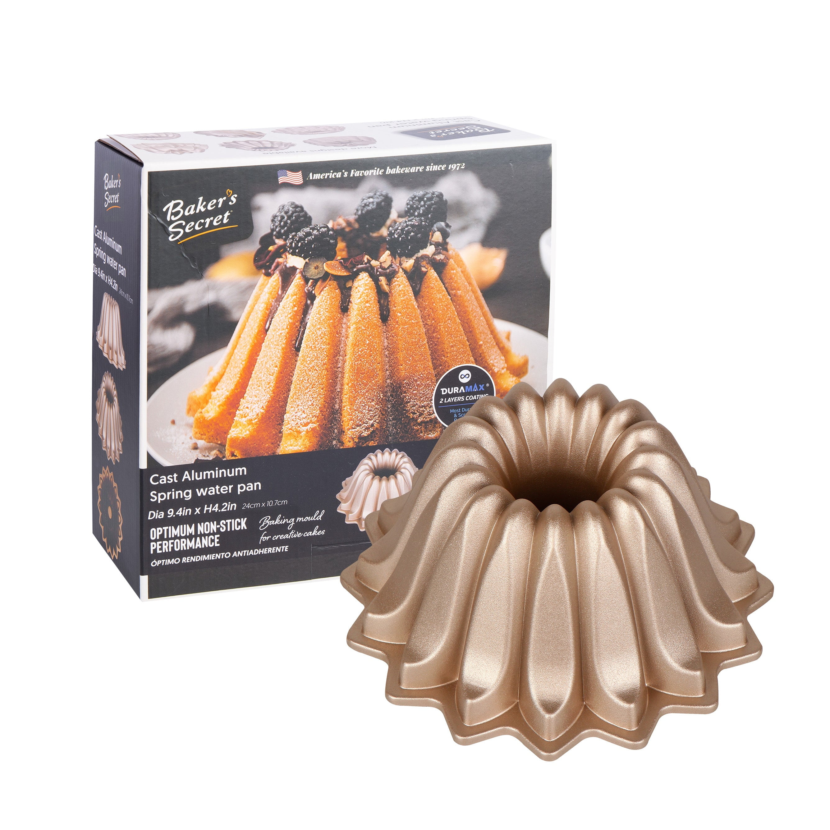 Baker's Secret Fluted Cake Pan, Cast Aluminum 2 Layers Nonstick Coating