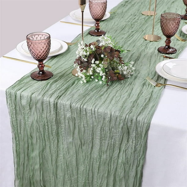 Nvzi Mantel de gasa plisada con bandera para mesa de queso, decoración para fiestas de bodas, mantel de noche (verde claro, 300 x 90 cm)