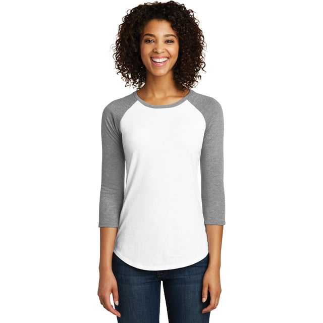 Camiseta ajustada Very Important de manga 3/4 raglán L Light Heather Grey/ White Distrito 1200184