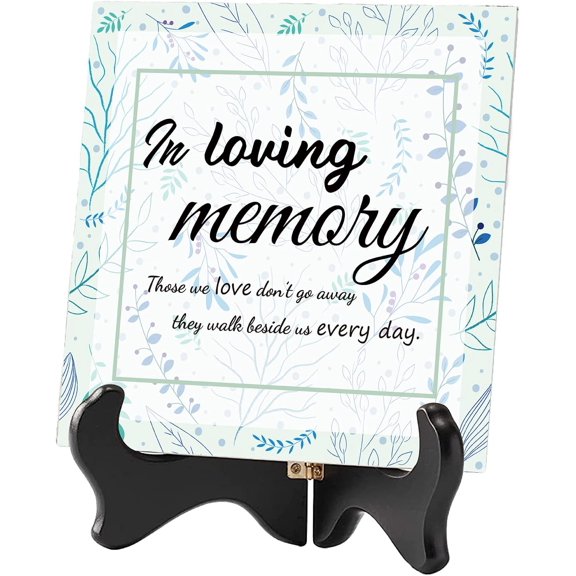 in Loving Memory Memorial Gifts Ceramic Tile Wooden Stand Memory Plaque Decor Sign for Wedding Condolence Memorial Gifts Bereavement Grief Funeral Remembrance