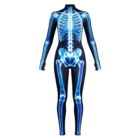 PLHWHYQ Boys 3D Skeleton Printed Halloween Jumpsuit, Spooky Bone Pattern Long Sleeve Outfit for Kids Stage Show and Halloween Themed Party Black 7-8 Years