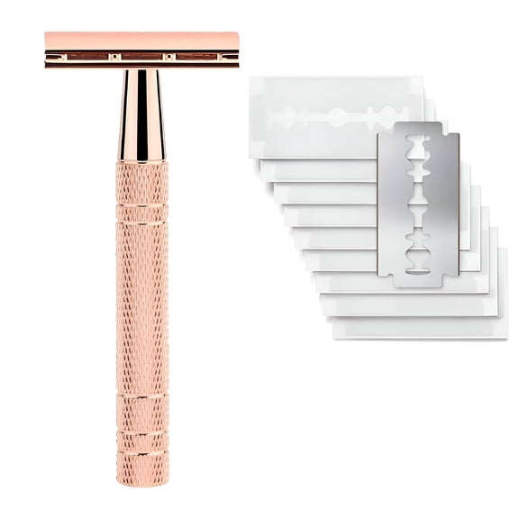 EXLEAF Double Edge Safety Razor for Women, with 10 Pcs Safety Razor Blades Single Blade Razor Reusable Travel Essentials Women Razor, Silvery