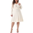 thumbnail image 1 of Vestidos de mujer de talla grande Agnes Orinda, de manga larga, elegantes, de punto, con cuello en V cruzado, vestido midi 4X beige, 1 of 6