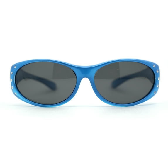 Polarized Womens 60mm Rhinestone Oval Fit Over Sunglasses Blue Black