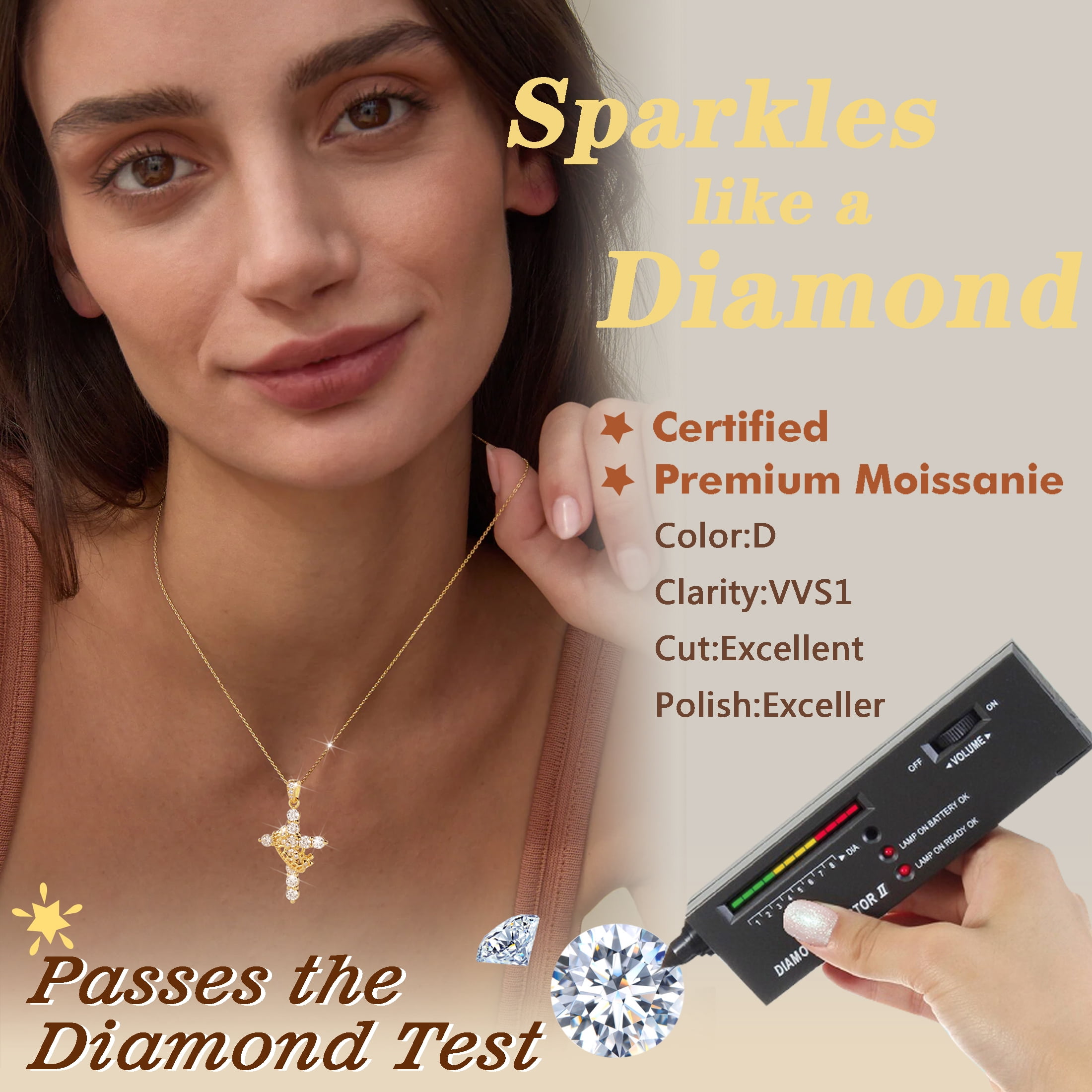 Beautlace Cross D Color VVS1 Moissanite Necklace,925 Sterling Silver Rotated Crown Round Cut Simulated Diamond Pendant Necklace Jewelry Gift for Women Wife Lover