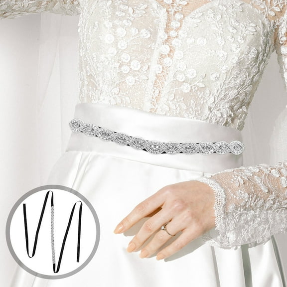 HAMPPLIES 1Set Glitter Rhinestone Belt for Dress Women Wedding Accessory Elegant Black Silver 104.3x0.9x0.4in