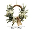 thumbnail image 3 of chaungfeng 17.72" Artificial Flower Wreath for Front Door, Hand-Woven Hanging Wreath with White Flower Bow and Green Foliage, Home Decor, Suit for Entryway, Living Room, Fireplace, Door, 3 of 7
