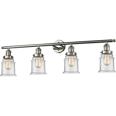 

Polished Nickel Tone Bathroom Vanity 42 Wide Seedy Glass Steel/Cast Brass Medium Base LED 4 Light Fixture