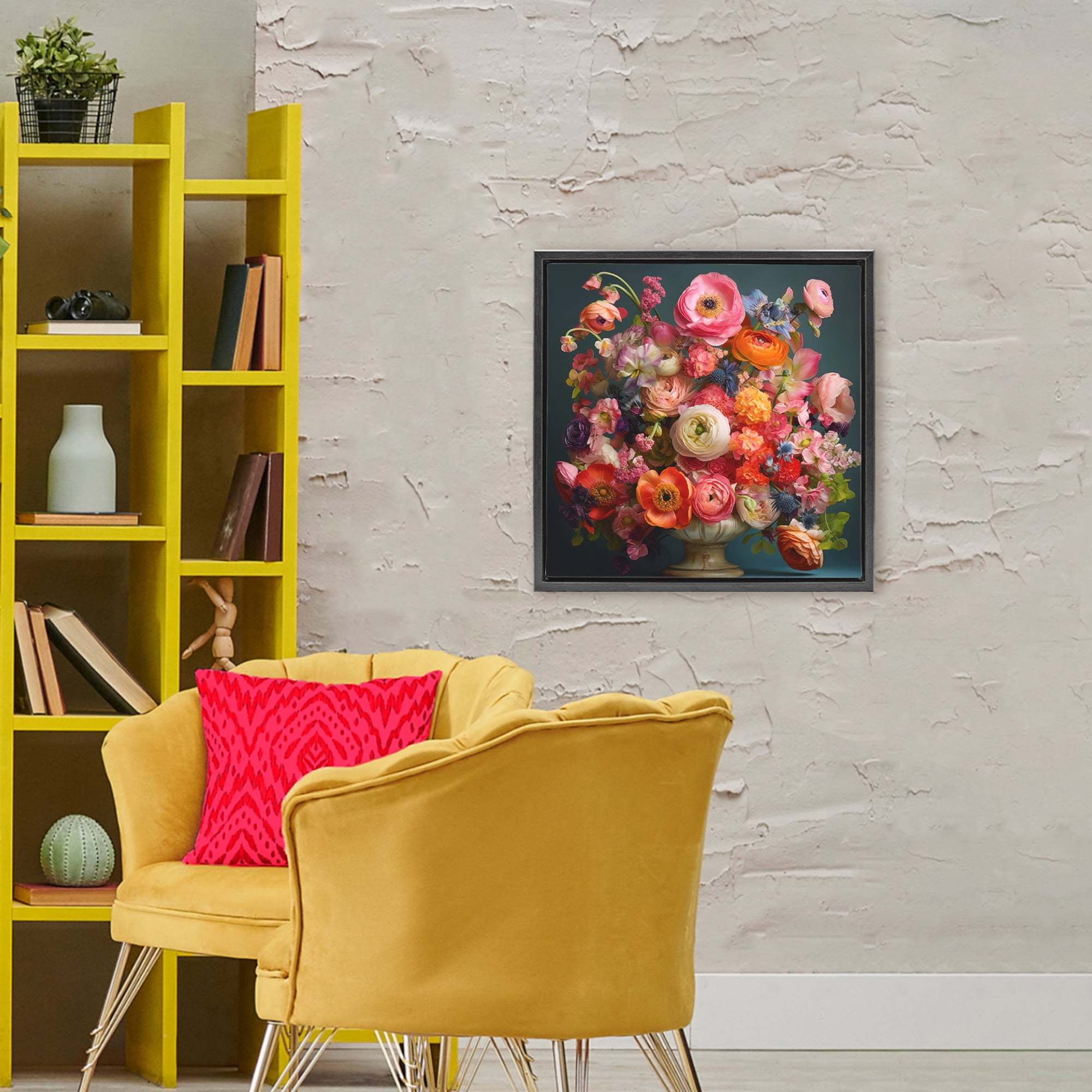 Stupell Industries Harmonious Mixed Peonies Black Framed Floater Canvas Wall Art, design by Lazar Studio