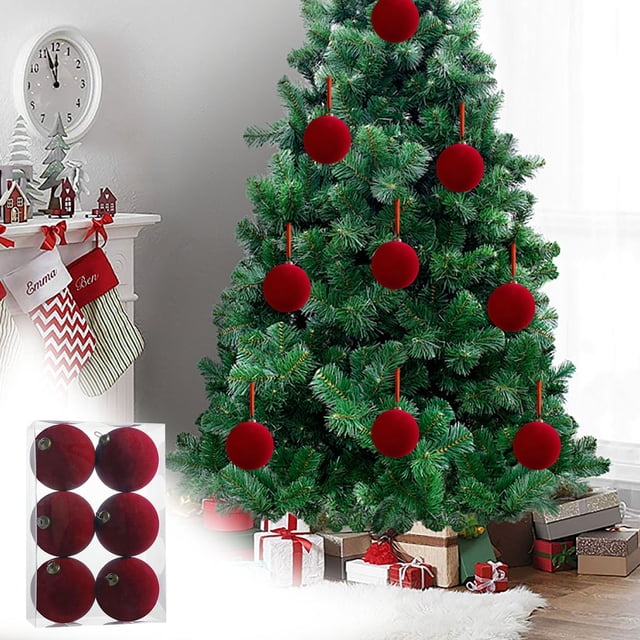 Velvet Ball Ornaments | Set of 6 | 3.15-Inch Diameter | Soft Flocked Finish | Hanging String Included | Christmas Tree Décor | Party & Shower Decorations | 11 Color Options