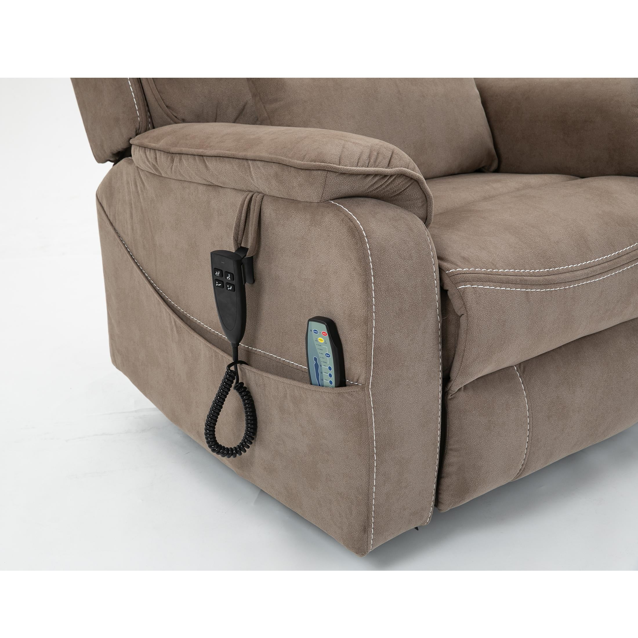 LEGAHOME Oversized Lift Recliner Chair with Wireless Phone Charging and Retractable Tray Table, 180 Degree Lying Flat Electric Power Sofa with Heat & Massage, Side Pocket, Cup Holder, Beige Brown