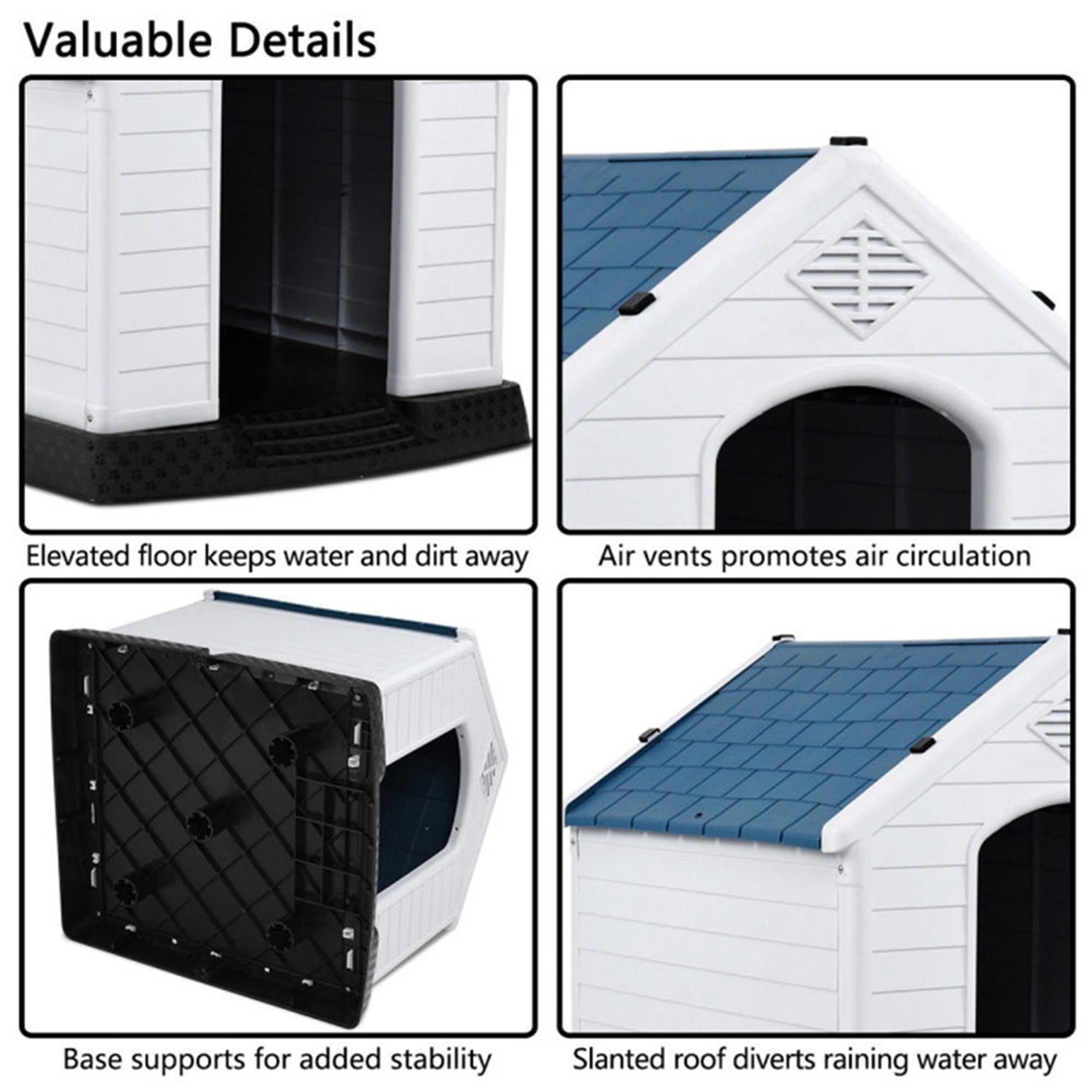 Pefilos 27" Outdoor Dog House, Sun Protection Pet Houses for Small Dogs, Weatherproof Cat House with Ventilation System and Fastening Device, White Pefilos 27" Outdoor Dog House, Sun Protection Pet Houses for Small Dogs, Weatherproof Cat House with Ventilation System and Fastening Device, White
