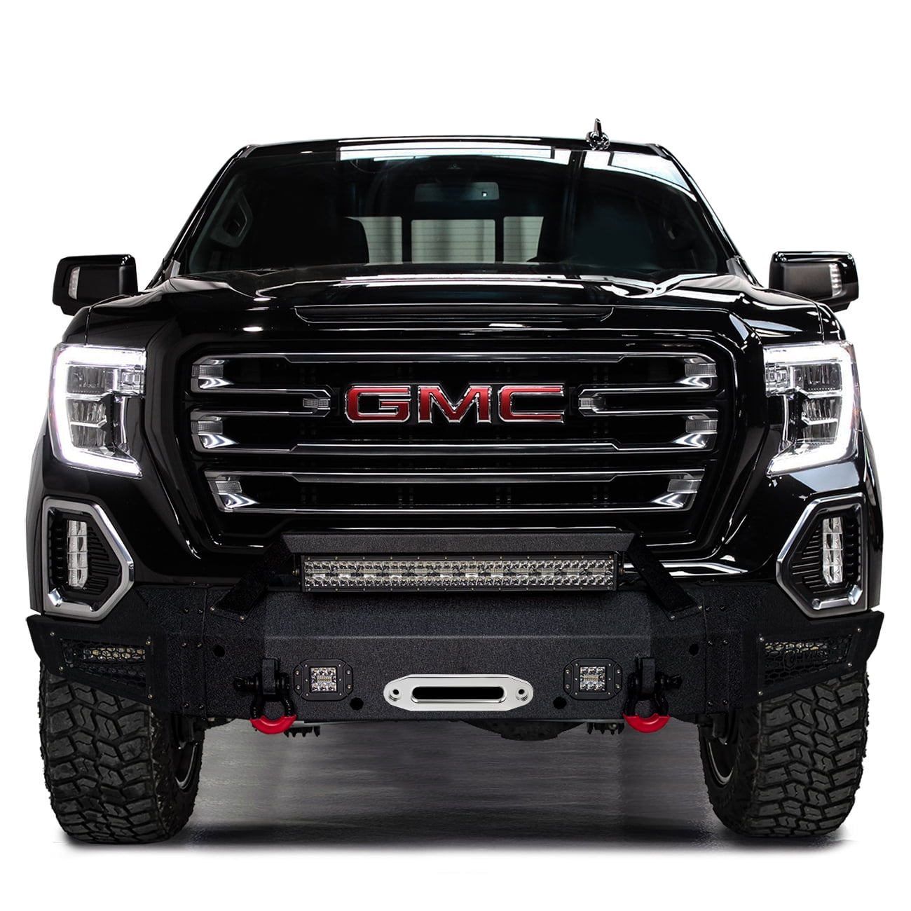 Vijay Compatible with 2019-2020-2021 GMC Sierra 1500 Front Bumper Textured Black Steel with Light and D-ring