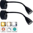 thumbnail image 3 of Luz de lectura LED de 12 V-24 V, lámpara de lectura regulable para RV con cargador USB, para luz de noche para caravana, camión, remolque, RV, 2 unidades, color negro, el mejor regalo (hy), 3 of 4