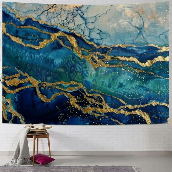BCIIG Blue Gold Abstract Tapestry Wall Hanging Unique Style Graphic Tapestries Home Wall Decor Art for Living Room Bedroom Apartment Farmhouse Dorm 40x30inch