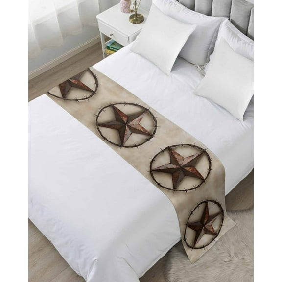 Bed Runner Scarf Queen Size, Texas Star Vintage Stain Bed Runners & Scarves for Foot of Beds, Country Stars Modern Abstract Decorative Bedding Runner Scarf for Hotel Home Bedroom