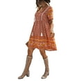 thumbnail image 5 of Franhais Women's Short Dress Summer Bohemian Print Short Sleeve V-Neck Front Tassel Tie Up Loose A-Line Dress, 5 of 9
