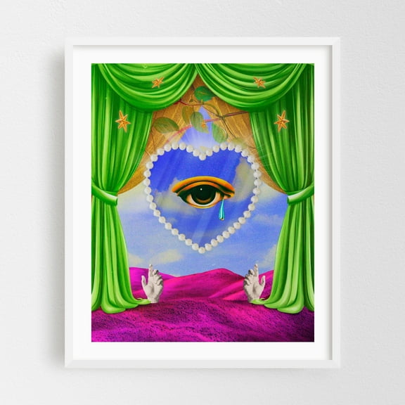 Descansos - Collage Surrealism Psychedelic Modern Art Abstract Pop Art Fantasy Whimsical White Framed Wall Art Print 11 x 14 inches