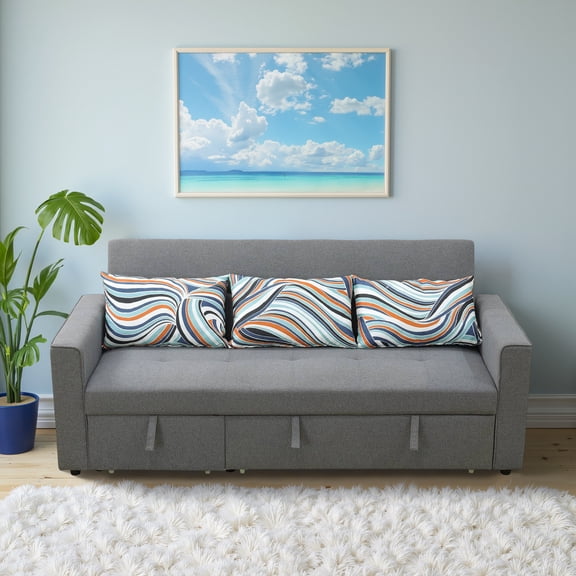 MAYEERTY Grey Fluffy Fabric 1-Piece Living Room Wide Sofabed