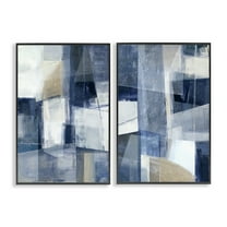 Stupell Industries Blue & Neutral Geometrics Abstract Painting Black Framed Art Print Wall Art, 12 x 18, Set of 2