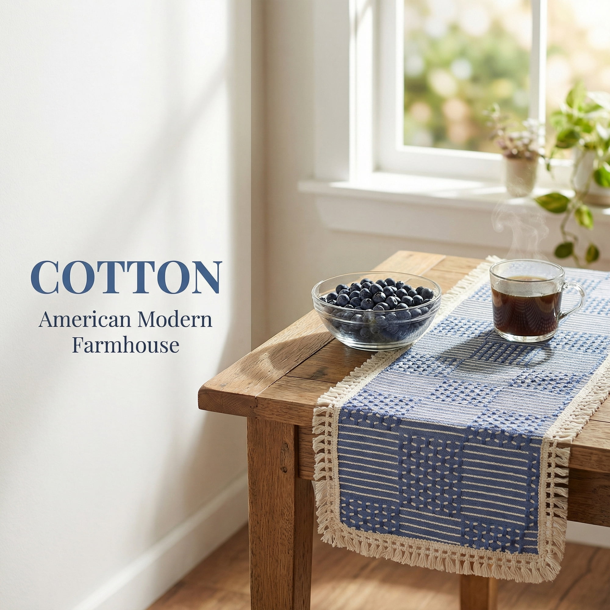 Unique Bargains Birthday Decorations Tassel Kitchen Table Runner Navy Blue 13x63in