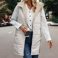 thumbnail image 5 of HAPIMO Women's Fleece Padded Coat Winter Fashion Casual Reversible Vest Cotton Lined Midi Down Puffer Jackets Parkas Zip Up Hoodie Sleeveless Outwear Pockets White XXXL, 5 of 6