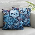 thumbnail image 3 of COMIO  Urban Graffiti Throw Pillow Cushion Cover, Xenomorph Alien and Skull on Aquatic Shaded Street Art, Zippered Double-Side Digital Print Decor,Blue Navy, 3 of 5