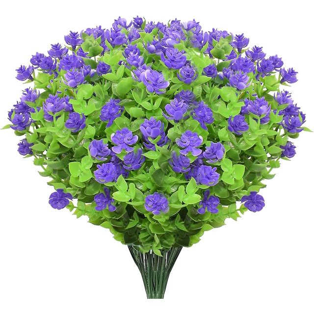 Plantas artificiales para exteriores, 10 paquetes de arbustos verdes de plástico sintético, plantas falsas, decoración del hogar, boda, jardín, color morado (hy)