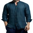 thumbnail image 1 of PENGXIANG Classic Buttoned Henley Shirt for Men with Retro Cotton Linen Fabric, 1 of 5